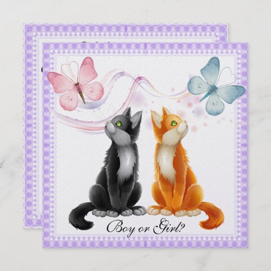 猫ちゃんと蝶ジェンダーがInvitaパーティーを明らかにする 招待状 (正面/裏面)