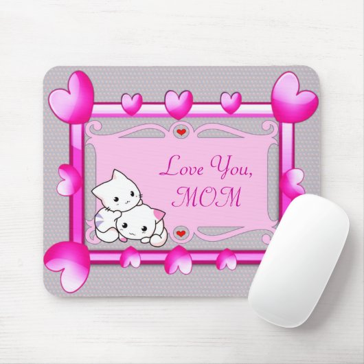 猫ちゃんのハートフレーム – 母の日の贈り物 マウスパッド (マウス)