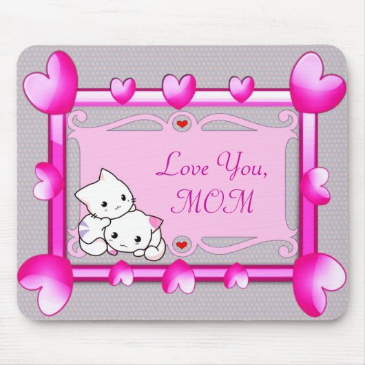 猫ちゃんのハートフレーム – 母の日の贈り物 マウスパッド (正面)
