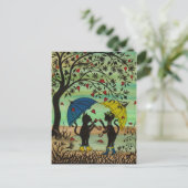 猫ちゃんの愛、ハートのポストカードの雨のシャワー ポストカード (スタンド正面)