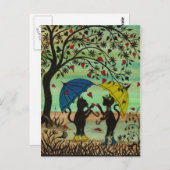 猫ちゃんの愛、ハートのポストカードの雨のシャワー ポストカード (正面/裏面)