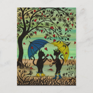 猫ちゃんの愛、ハートのポストカードの雨のシャワー ポストカード