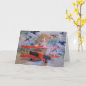 猫ちゃんの飛行 カード (黄色い花)