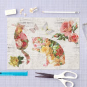 猫ちゃんヴィンテージピンクイエローローズティフランスのッシュ 薄葉紙 (クラフト)