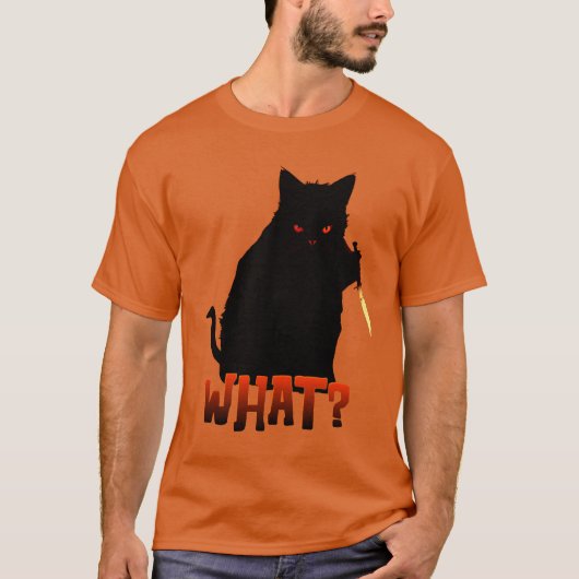 猫って何？ナイフのハロウィーンを持つ殺意のある黒猫 Tシャツ (正面)