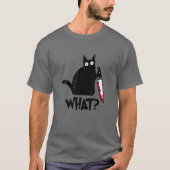 猫って何?ナイフのハロウィーンを持つ殺意のある黒猫 Tシャツ (正面)