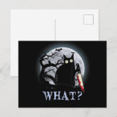 猫って何? ハロウィンに最適なナイフを持つ黒猫 シーズンポストカード (正面/裏面)