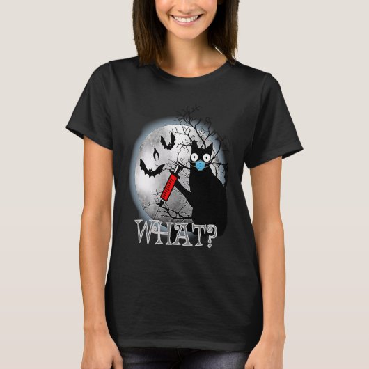 猫って暗殺者 殺伐猫と注射器 ハロウィン Tシャツ (正面)