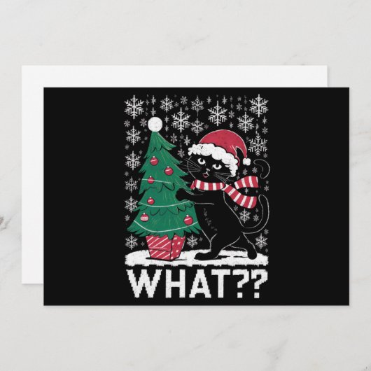 猫って面白い！黒猫がクリスマスツリーを押す シーズンカード (正面/裏面)