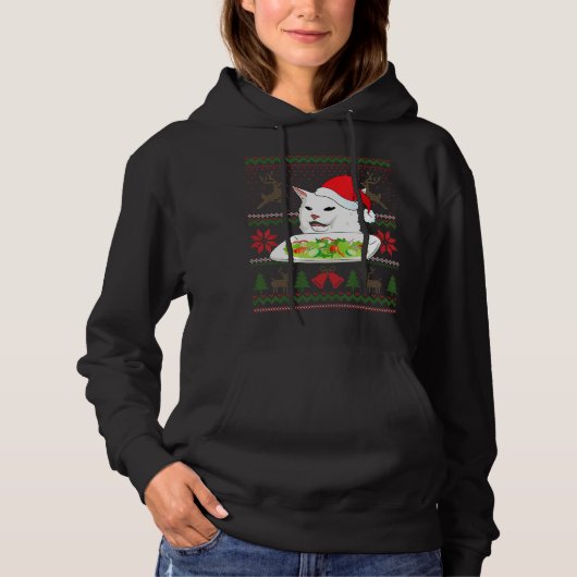 猫で叫ぶ女性ミームサンタ・クリスマス パーカ (正面)