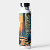 猫で日の出を見る女性 ウォーターボトル (左面)