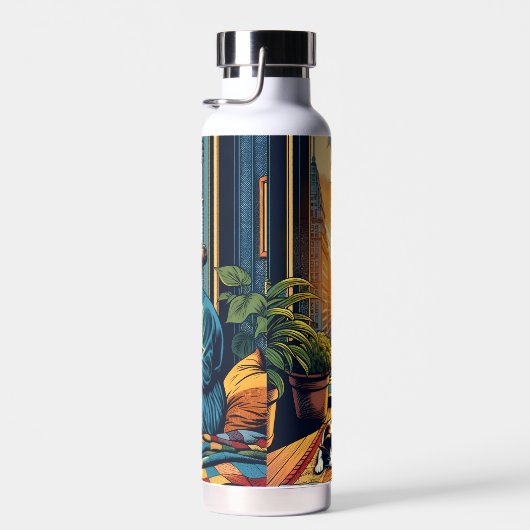 猫で日の出を見る女性 ウォーターボトル (右面)