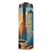 猫で日の出を見る女性 タンブラー (正面)