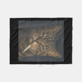 猫とおもしろいたばこ皮肉ミーム喫煙Ca フリースブランケット (正面(横))