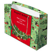猫とおもしろいクリスマスツリーのトラブルカスタム緑色 ラージペーパーバッグ (裏面アングル)