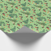 猫とおもしろいクリスマスツリーのトラブル緑 ラッピングペーパー (角)
