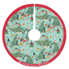 猫とおもしろいクリスマスツリー ブラッシュドポリエステルツリースカート