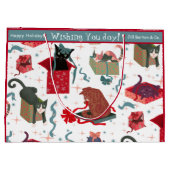 猫とおもしろいクリスマスボックスホワイトカスタム ラージペーパーバッグ (裏面)