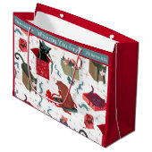 猫とおもしろいクリスマスボックスホワイトカスタム ラージペーパーバッグ (正面アングル)