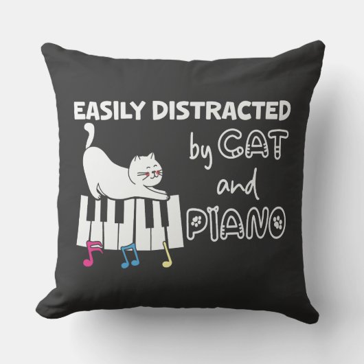 猫とおもしろいピアノのミュージシャンに気を取られる クッション (正面)