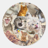 猫とおもちゃのコラージュ ラウンドシール (正面)