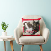 猫とおもちゃの犬またはペットの写真の赤いトリム クッション (椅子)