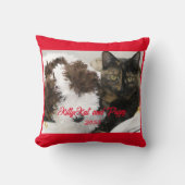 猫とおもちゃの犬またはペットの写真の赤いトリム クッション (正面)
