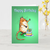 猫とお誕生日ケーキ熱狂するとろうそくとユーモア カード (黄色い花)
