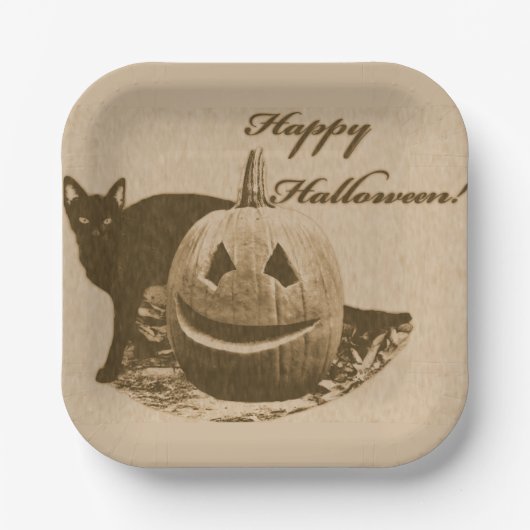 猫とかぼちゃのハロウィン ペーパープレート (正面)