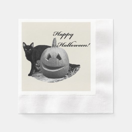 猫とかぼちゃのハロウィン 縁ありカクテルナプキン (正面)