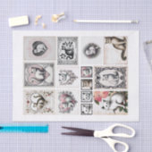 猫とかわいらしハートのカッティング 薄葉紙 (クラフト)