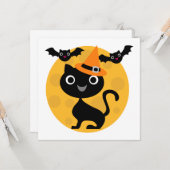 猫とこうもりハロウィーンTシャツとギフト カード (正面/裏面インサイチュ)