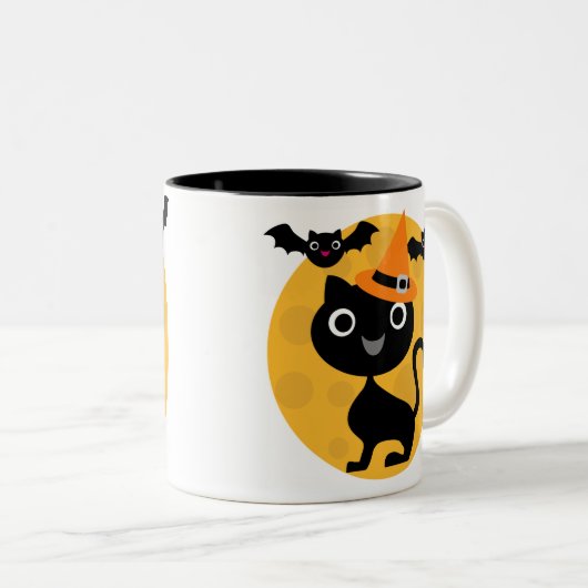猫とこうもりハロウィーンTシャツとギフト ツートーンマグカップ (正面右)
