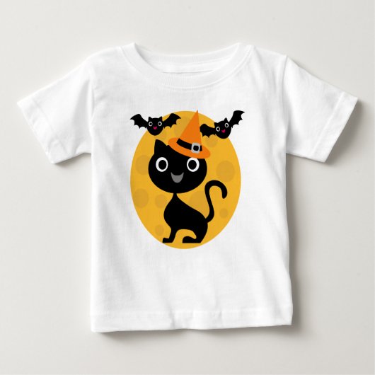 猫とこうもりハロウィーンTシャツとギフト ベビーTシャツ (正面)