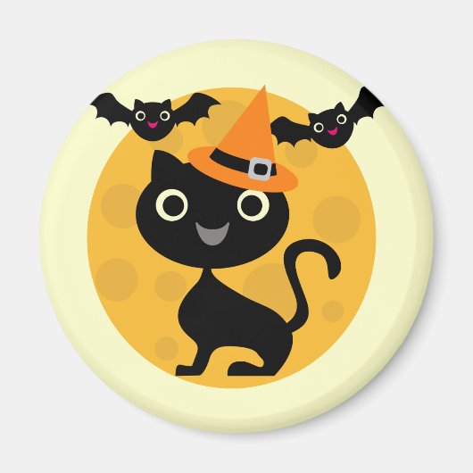 猫とこうもりハロウィーンTシャツとギフト マグネット (正面)