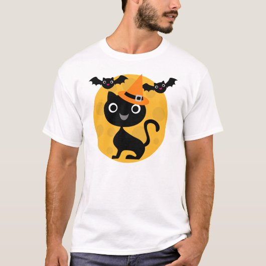 猫とこうもりハロウィーンTシャツとギフト Tシャツ (正面)
