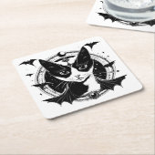 猫とこうもりI スクエアペーパーコースター (アングル)