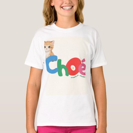 猫とちょうデザインTシャツ Tシャツ (正面)