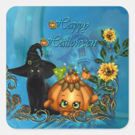 猫とのおもしろいハッピーハローウィン スクエアシール