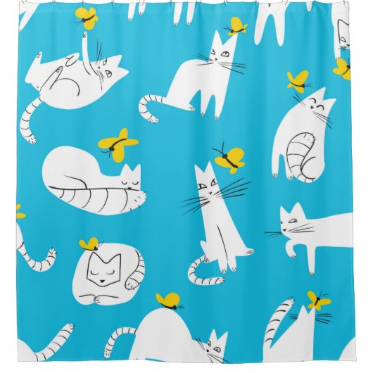 猫とのシームレスおもしろいなパタ遊ーンとお尻 シャワーカーテン (正面)