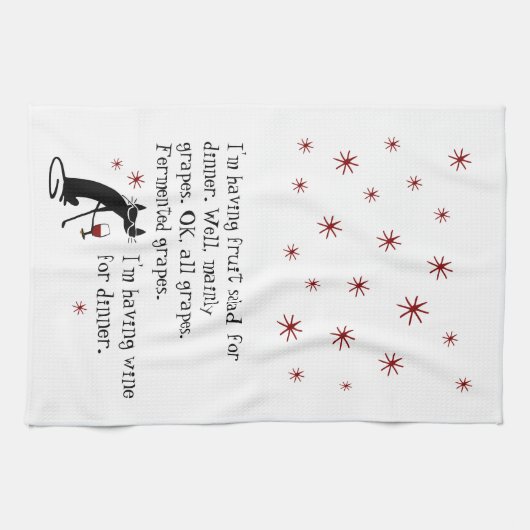 猫とのディナーおもしろいワイン引用文 キッチンタオル (横)