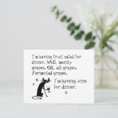 猫とのディナーおもしろいワイン引用文 ポストカード (スタンド正面)