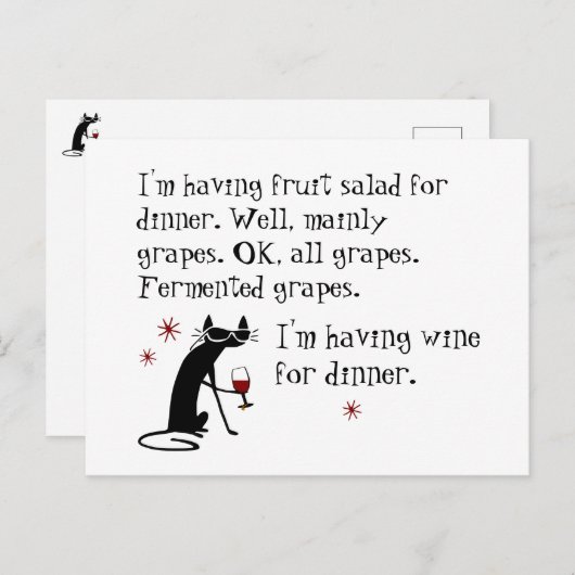 猫とのディナーおもしろいワイン引用文 ポストカード (正面/裏面)
