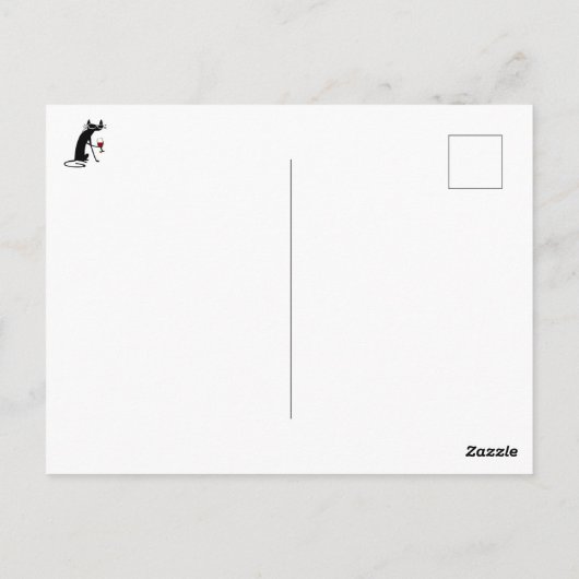 猫とのディナーおもしろいワイン引用文 ポストカード (裏面)