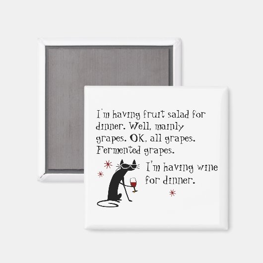猫とのディナーおもしろいワイン引用文 マグネット (正面/裏面)