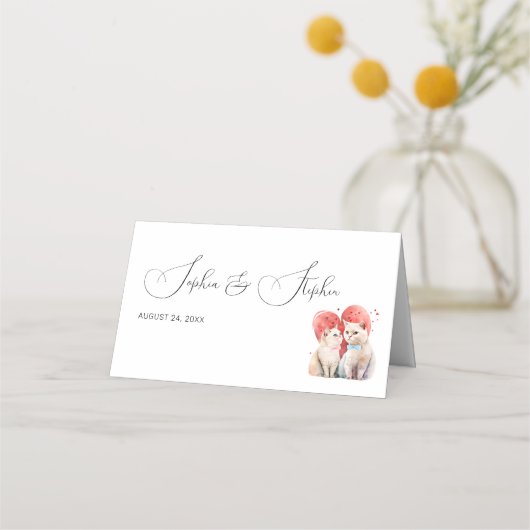 猫とのミニマル結婚リズム プレイスカード (裏面)