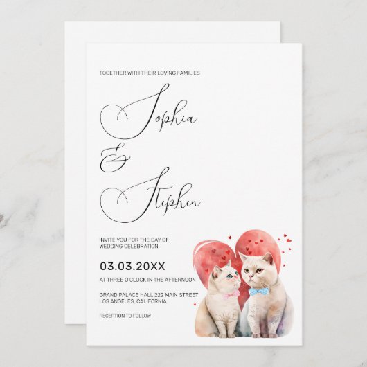猫とのミニマル結婚リズム 招待状 (正面/裏面)