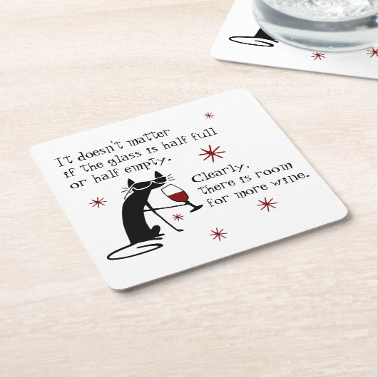 猫とのワインおもしろい引用文の場 スクエアペーパーコースター (アングル)