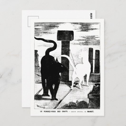 猫との出会い – Eduard Manet - Cat Art ポストカード (正面/裏面)