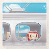 猫との列車の旅 ガラスコースター (正面)